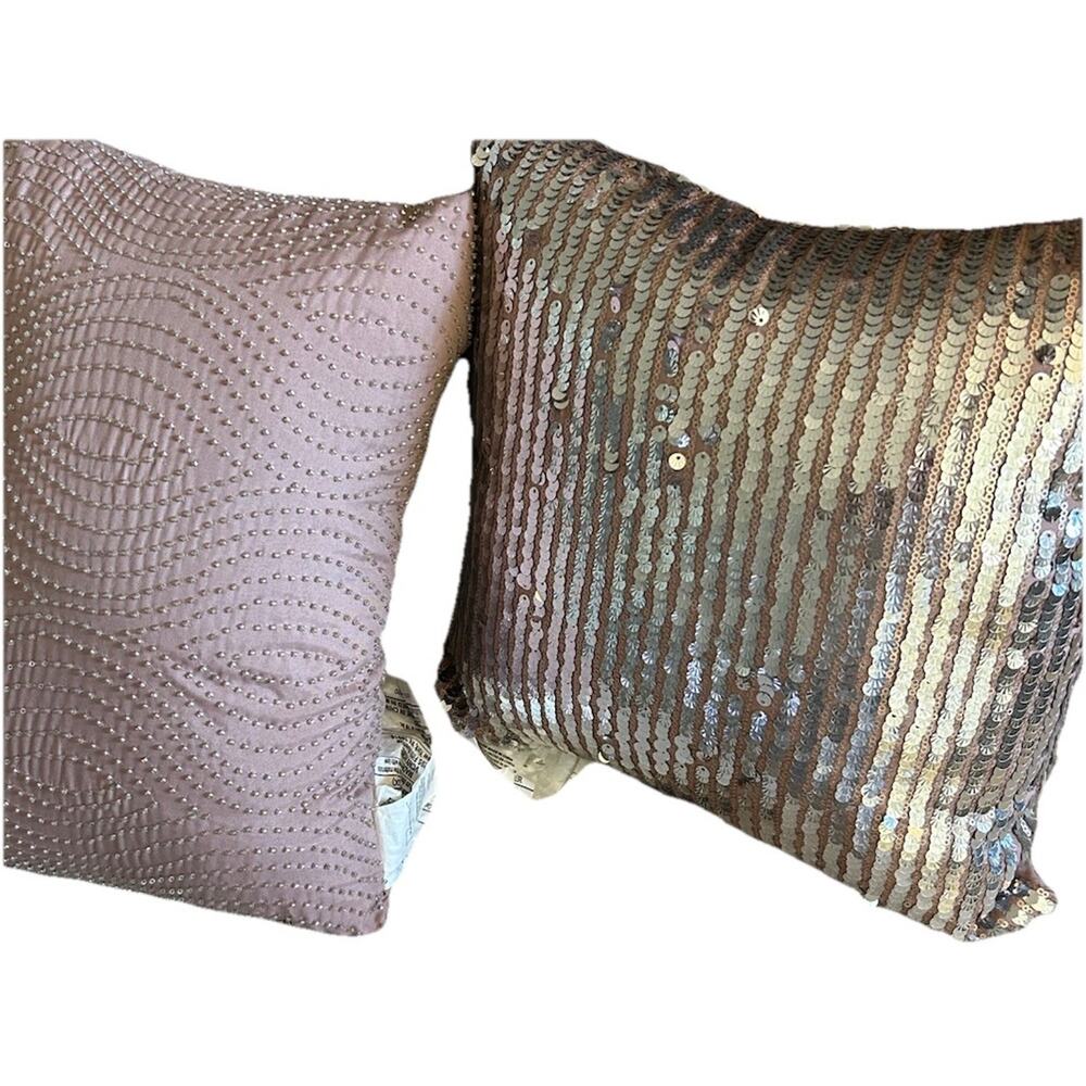 2 Sequined Beaded Pink Throw pillows by Mainstay Sequins Satin Pink Barbie